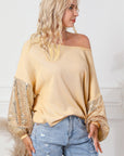 Sequin Patchwork Sleeve Open Back Top
