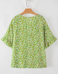 Floral Ruffle Sleeve V-Neck Blouse