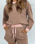 Checker Long Sleeve Pullover and Shorts Set