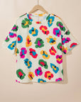 Leopard Drop Shoulder Short Sleeve Oversize Tee