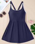 Contrast Trim Ruffle High Waist Swim Dress
