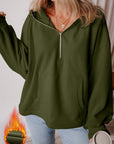 Kate Fleece Lined Half Zipper Kangaroo Pockets Loose Hoodie