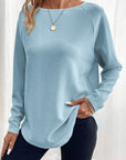 Solid Textured Knit Raglan Long Sleeve Top