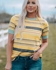 Stripe Short Sleeve Crew Neck T-Shirt
