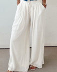 Solid Drop Waist Pleated Wide Leg Pants