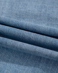 Solid Denim Tie-Front Puff Sleeve Top