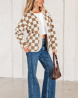 Checker Sherpa Button Front Chunky Jacket