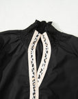 Leopard Trim V-Neck Puffy Flounce Sleeve Blouse