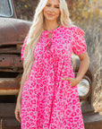 Leopard Puff Sleeve Tie-Front Mini Dress