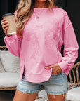 Bow Tie Lace Embroidered Reverse Seam Sweatshirt