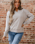 Western Aztec Embroidered Sleeve V-Neck Sweatshirt
