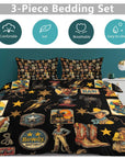 Vintage Cowboy Collage Design 3-Piece Bedding Set (1 Duvet Cover + 2 Pillow Shams) – 102"×90"