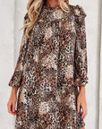 Leopard Ruffle Long Sleeve Mini Dress