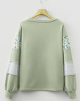 Floral Plaid Patchwork Sleeve French Terry Top