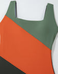 Colorblock Padded Square Neck One Piece Swimsuit