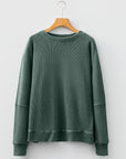 Waffle Knit Patchwork Long Sleeve Top