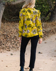 Floral V-Neck Ruffle Trim Long Sleeve Blouse