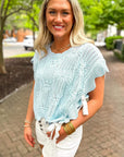 Pointelle Knit Scallop Trim Short Sleeve Sweater
