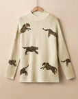 Cheetah Mock Neck Split Hem Sweater