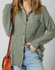 Thermal Ribbed Button-Up Drop Shoulder Textured Shacket