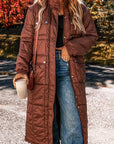 Solid Quilted Stand-Neck Zip-Up Buttoned Puffer Coat