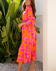 Floral Frilly Smocked V-Neck Maxi Dress