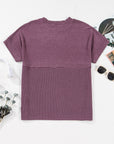 Solid Corded Knit Mock Neck T-Shirt