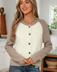 Colorblock Ribbed Knit Buttoned Sweater Cardigan
