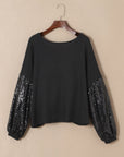 Sequin Patchwork Sleeve Open Back Top