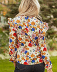 Apricot Ruffled Shoulder Long Sleeve Floral Blouse