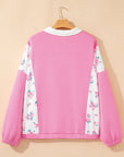 Plus Size Floral Patchwork Elastic Cuff Top