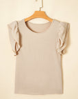 Solid Ruffle Short Sleeve Blouse