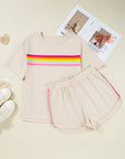 Stripe Short Sleeve Top & Shorts Athleisure Set