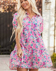 Floral Collared Half-Placket Short Sleeve Mini Dress