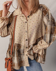 Floral Plaid Patchwork Ruffle Waffle Knit Shacket