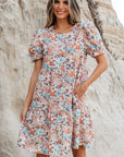 Boho Floral Short Puff Sleeve Mini Dress
