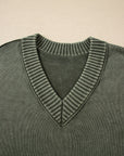 Mineral Wash Reverse Seam V-Neck Drop Shoulder Sweater