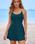 Contrast Trim Ruffle High Waist Swim Dress
