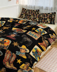 Vintage Cowboy Collage Design 3-Piece Bedding Set (1 Duvet Cover + 2 Pillow Shams) – 102"×90"