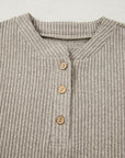Solid Ribbed Knit Drop Shoulder Henley Top