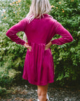 Velvet Ruffle Buttoned Long Sleeve Dress