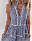 Stripe Sleeveless Contrast Ricrac Trim Mini Dress