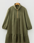 Plus Size Textured Contrast Trim Half Zip Dress