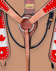 HILASON Western Horse Headstall & Breast Collar American Leather Canadian Flag | Tack Set for Horses