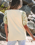 Rayne Floral Bubble Sleeve Patchwork Ribbed Top