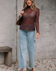 Ruth Sheer Mesh Patterned Lettuce Trim Top