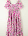 Plus Size Floral Smocked Puff Sleeve Dress