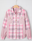 Plaid Corduroy Patchwork Flap Pocket Shacket