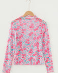 Floral Mesh Long Sleeve Mock Neck Top