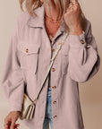 Solid Corduroy Button-Up Pocketed Shacket